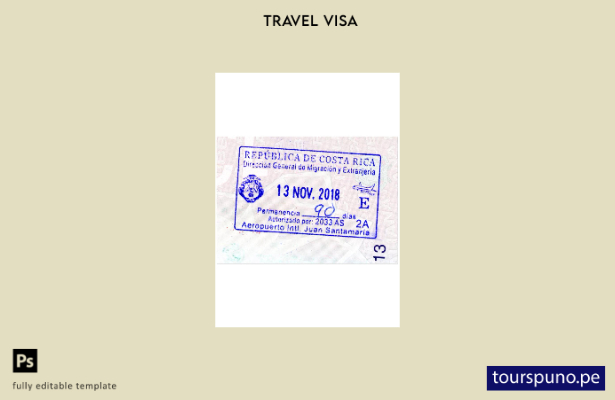 Plantilla de sello de visa de Costa Rica lista para imprimir